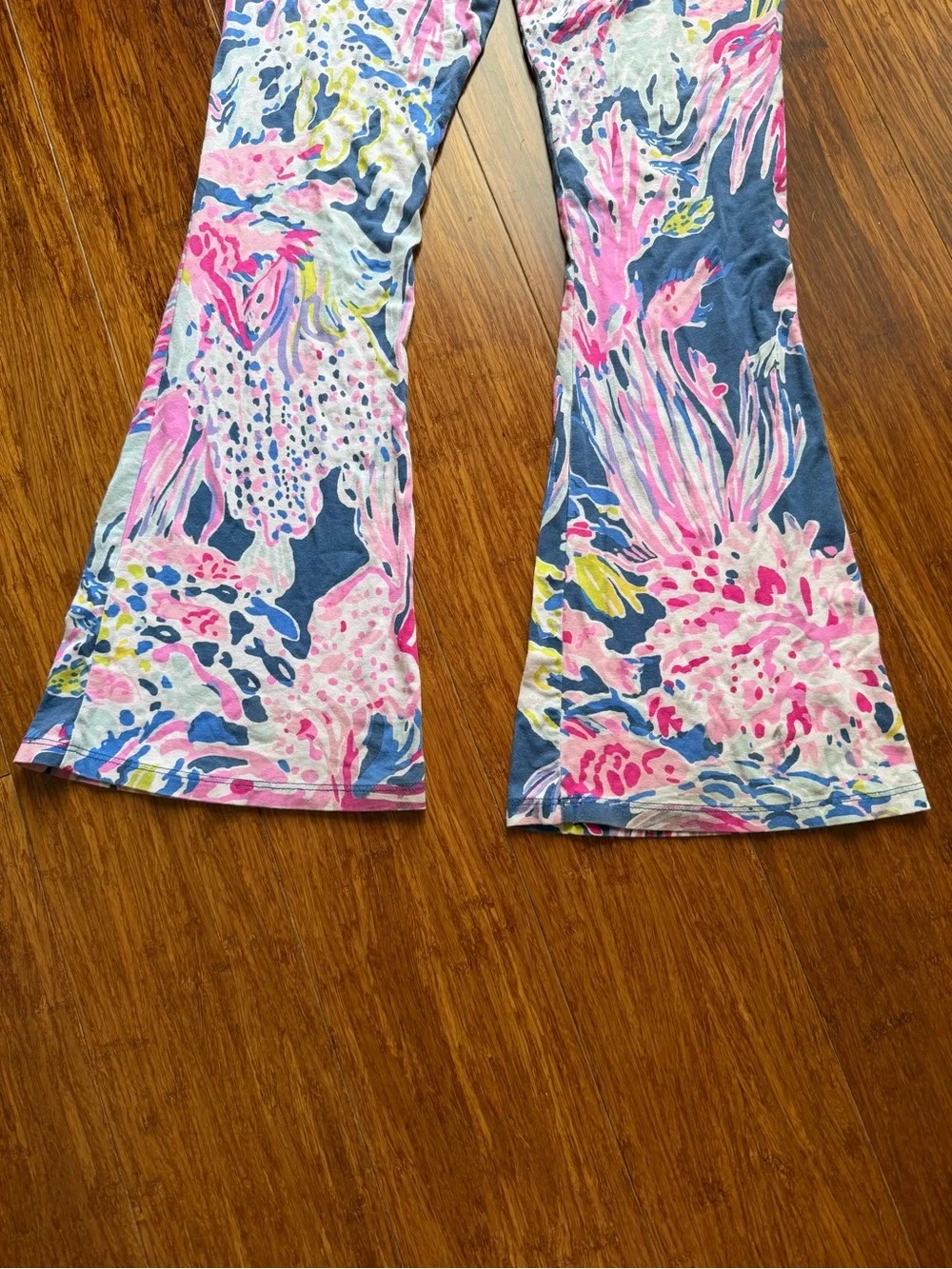 Lilly Pulitzer Girls Tola Flare Pants | Size Large (8–10) | Pink Blue Print